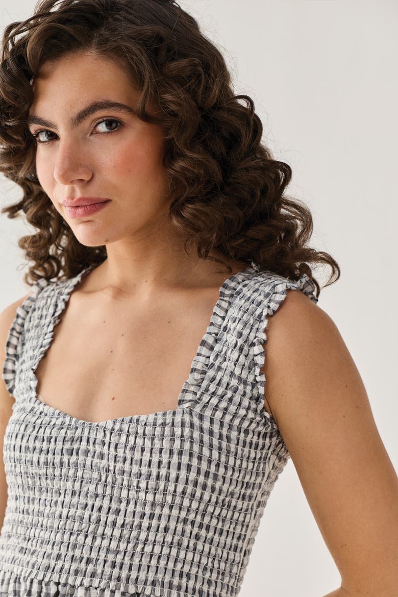 The Smocked Maxi Dress, Alternate, color, Charcoal Check