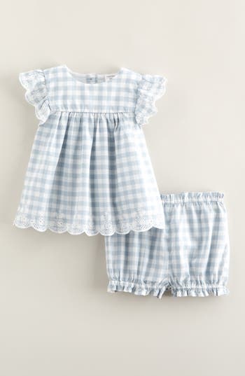 Nordstrom Scalloped Gingham Check Cotton Top & Bloomers In Gray