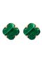 14K Yellow Gold Malachite & Diamond Clover Stud Earrings - 0.06ct.