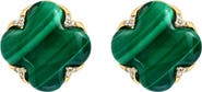 EFFY 14K Yellow Gold Malachite & Diamond Clover Stud Earrings - 0.06ct.
