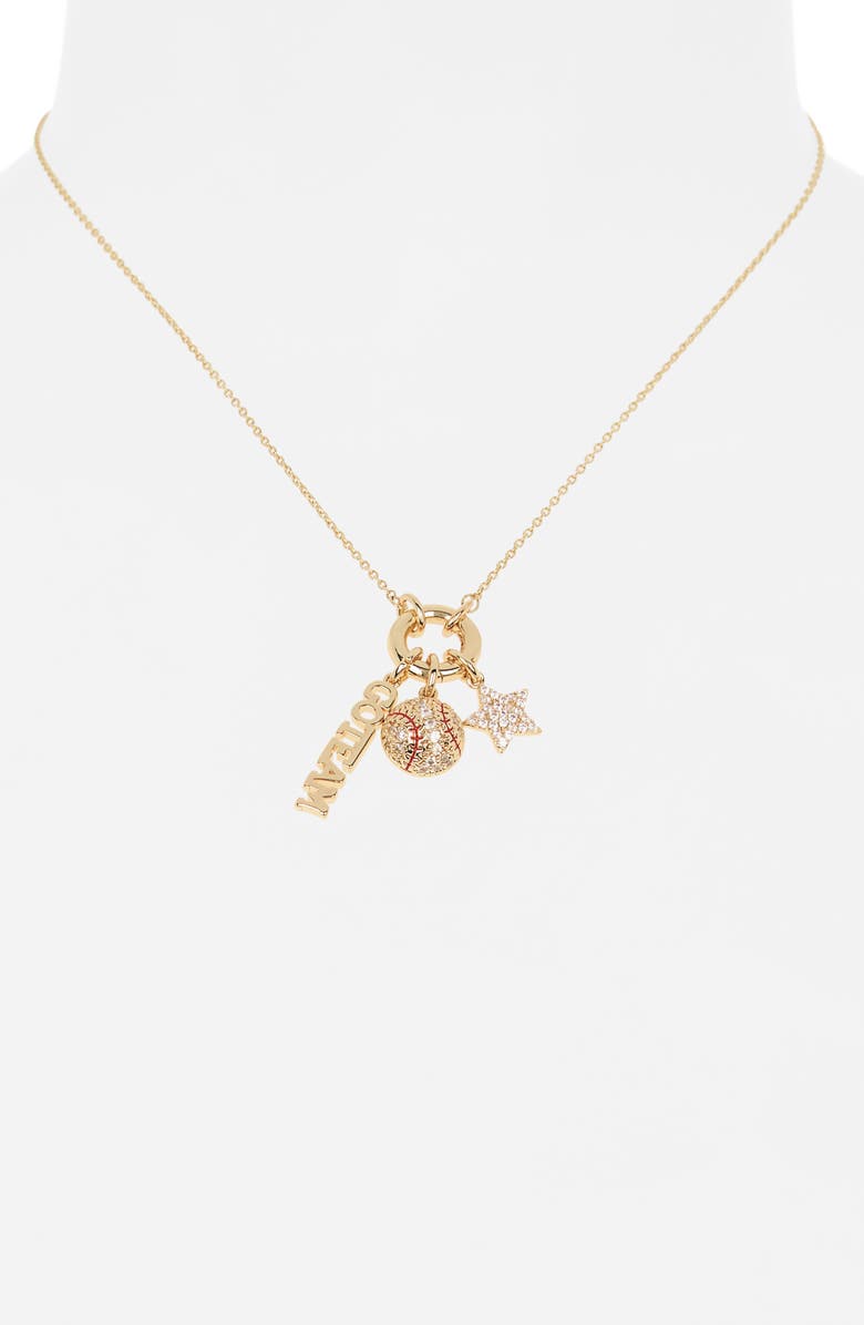 Leith Cubic Zirconia Go Team Baseball Charm Necklace, Alternate, color, Red- Clear- Gold