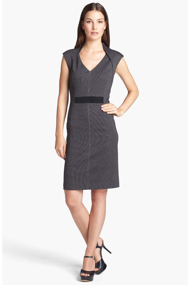 Anne Klein Herringbone Tweed Sheath Dress, Main, color, BLACK/ CAMELLIA MULTI