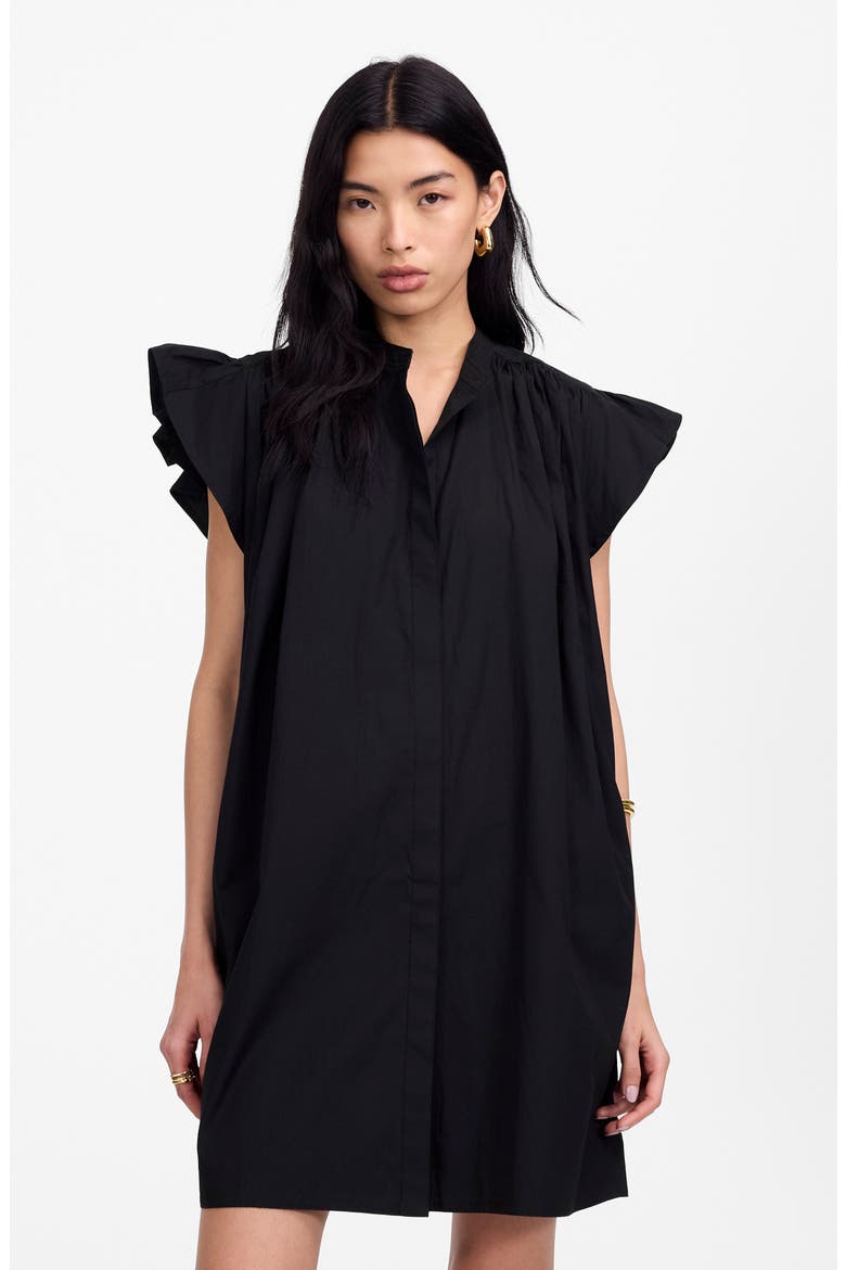 Flutter Sleeve Button Front Poplin Minidress, Alternate, color, JET BLACK