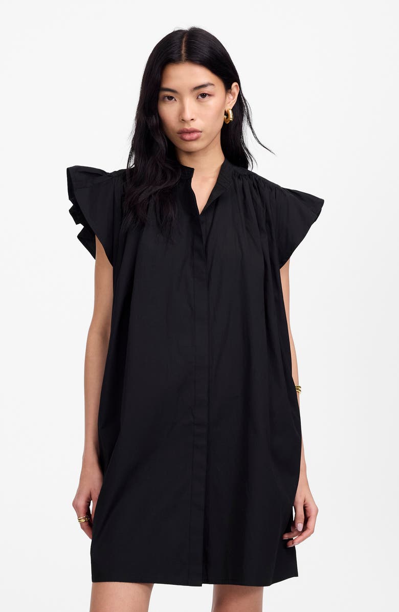 Madewell Flutter Sleeve Button Front Poplin Minidress, Alternate, color, Jet Black