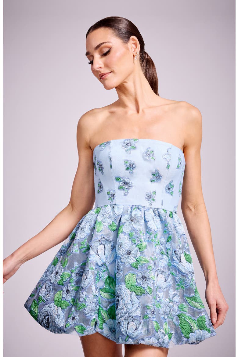 Spencer Metallic Embroidered Floral Strapless Bubble Hem Cocktail Minidress, Alternate, color, SKY MULTI