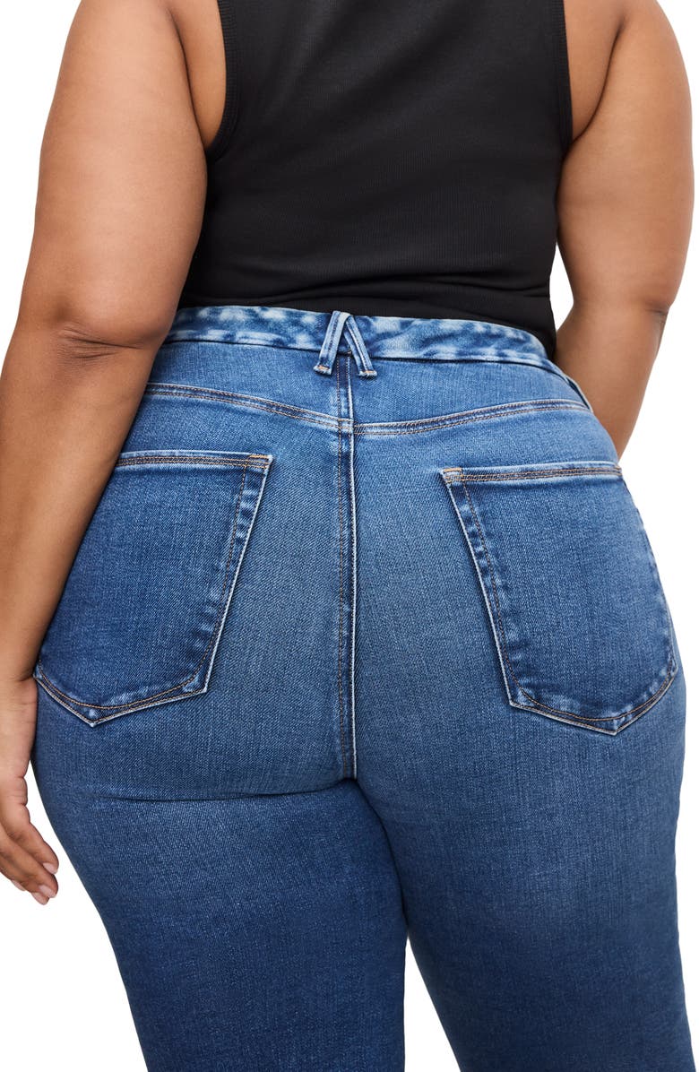 Good American Soft Tech Good Legs Raw Hem Crop Mini Bootcut Jeans, Alternate, color, Indigo818