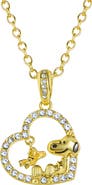 PEANUTS Woodstock and Snoopy Necklace, Crystal Heart Pendant, 16"+2"