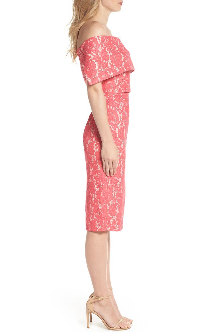 Off the Shoulder Lace Sheath Dress, Alternate, color, FUCHSIA