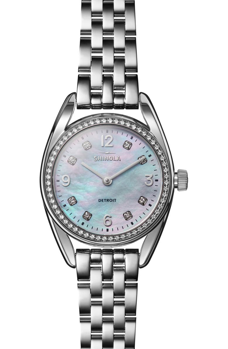 Shinola Derby Diamond & Mother-of-Pearl Bracelet Watch, 30.5mm, Main, color,