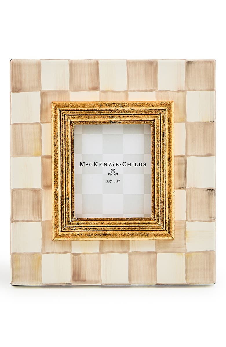 MACKENZIE CHILDS Mocha Check Enameled Steel 2.5 x 3-Inch Picture Frame, Main, color, Mocha