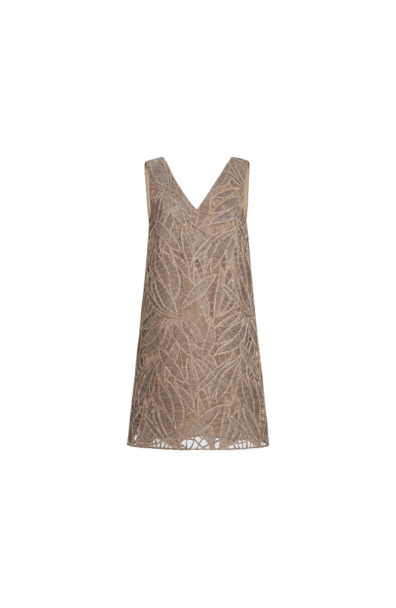 Brunello Cucinelli Dazzling cacao leaves embroidery dress, Alternate, color, Rope