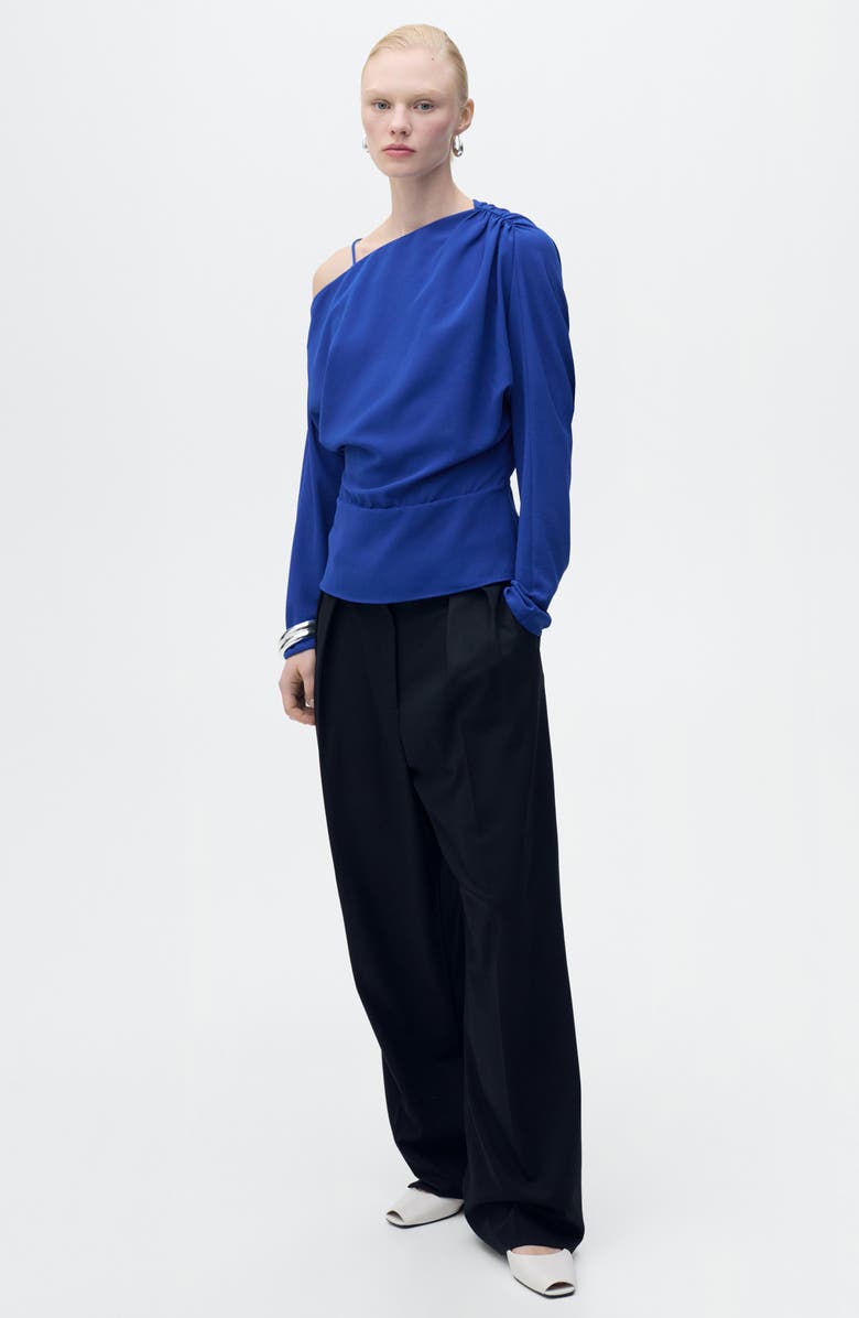 MANGO Asymmetric Long Sleeve Shirt, Alternate, color, Vibrant Blue