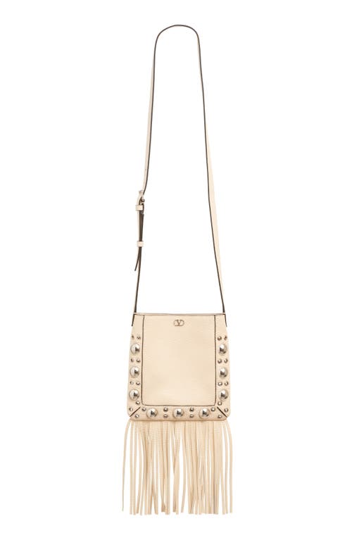 Valentino Garavani Small Nellcôte Fringe Stud Crossbody Bag In I16 Light Ivory