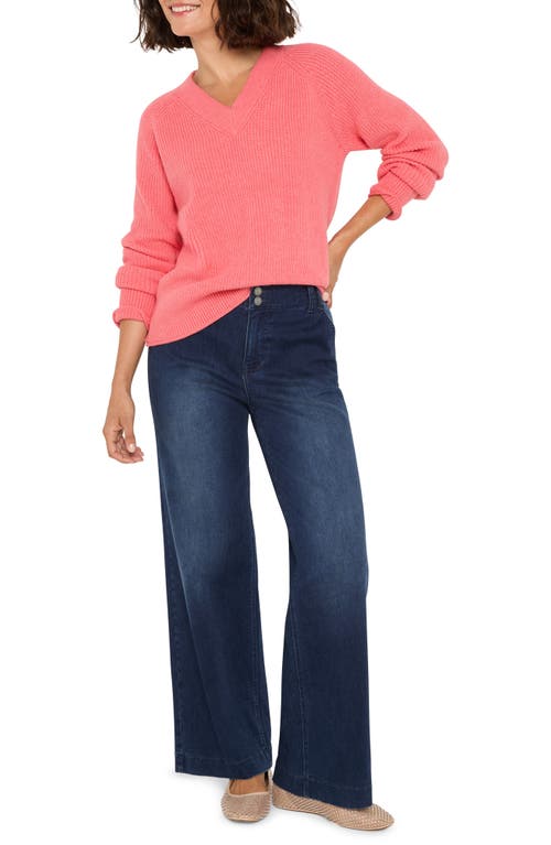 Nic + Zoe Nic+zoe Shaker Stitch V-neck Sweater In Pink