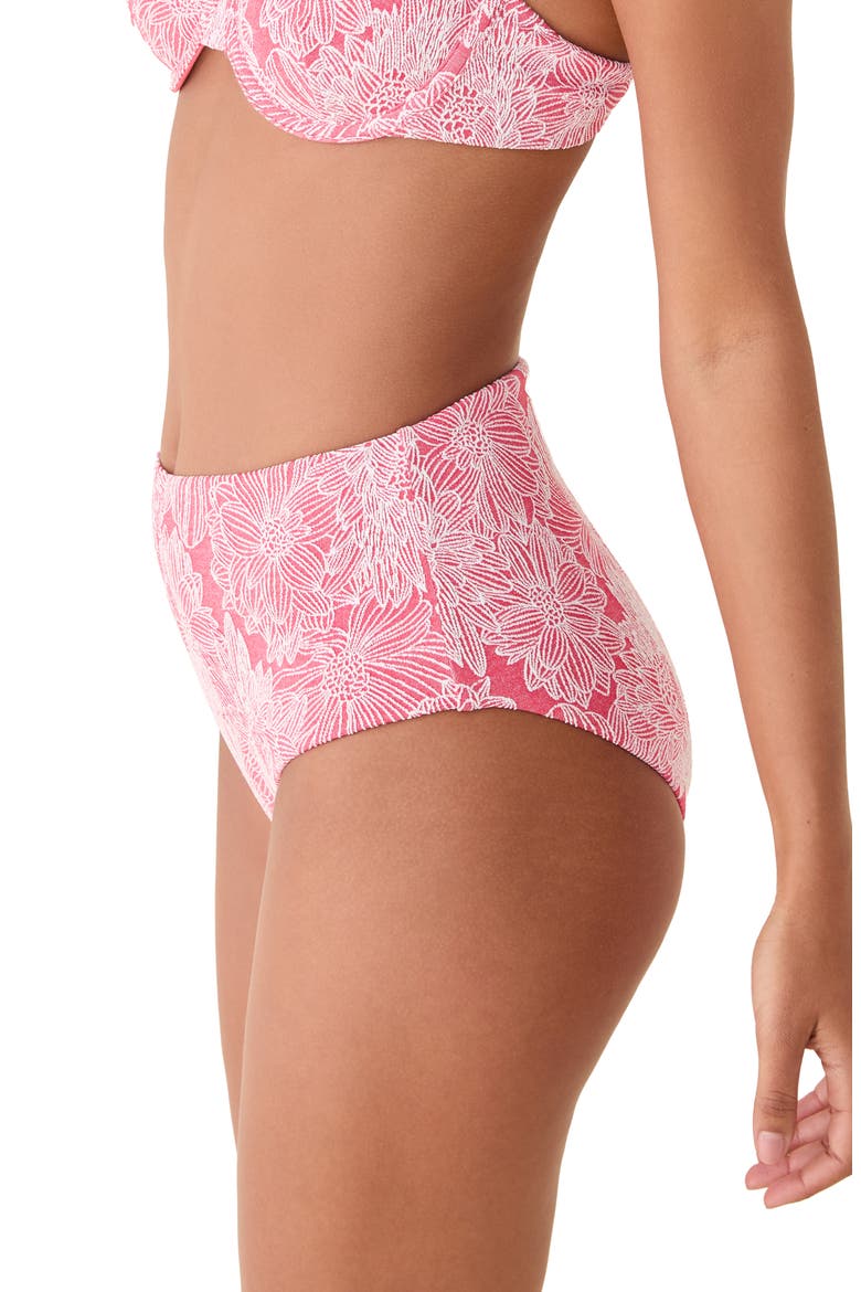 The High Waist Floral Jacquard Bikini Bottoms, Alternate, color, PEACHY