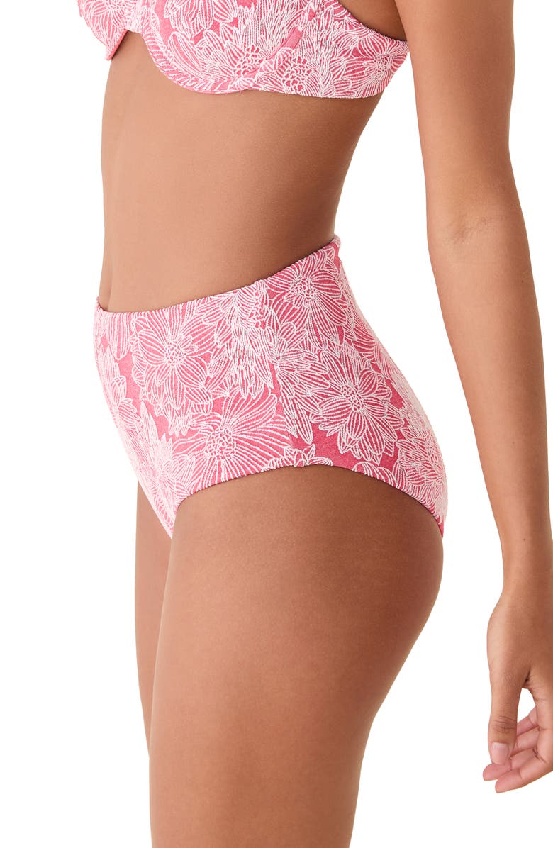 Andie The High Waist Floral Jacquard Bikini Bottoms, Alternate, color, Peachy