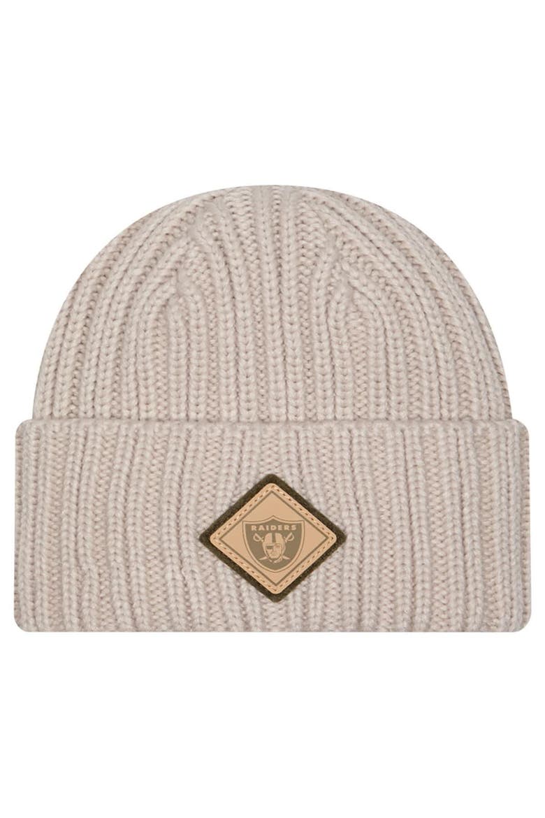Men's New Era Light Beige Las Vegas Raiders Logo Applique Cuffed Knit Hat, Main, color, Light Beige