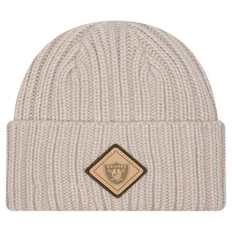 Men's New Era Light Beige Las Vegas Raiders Logo Applique Cuffed Knit Hat