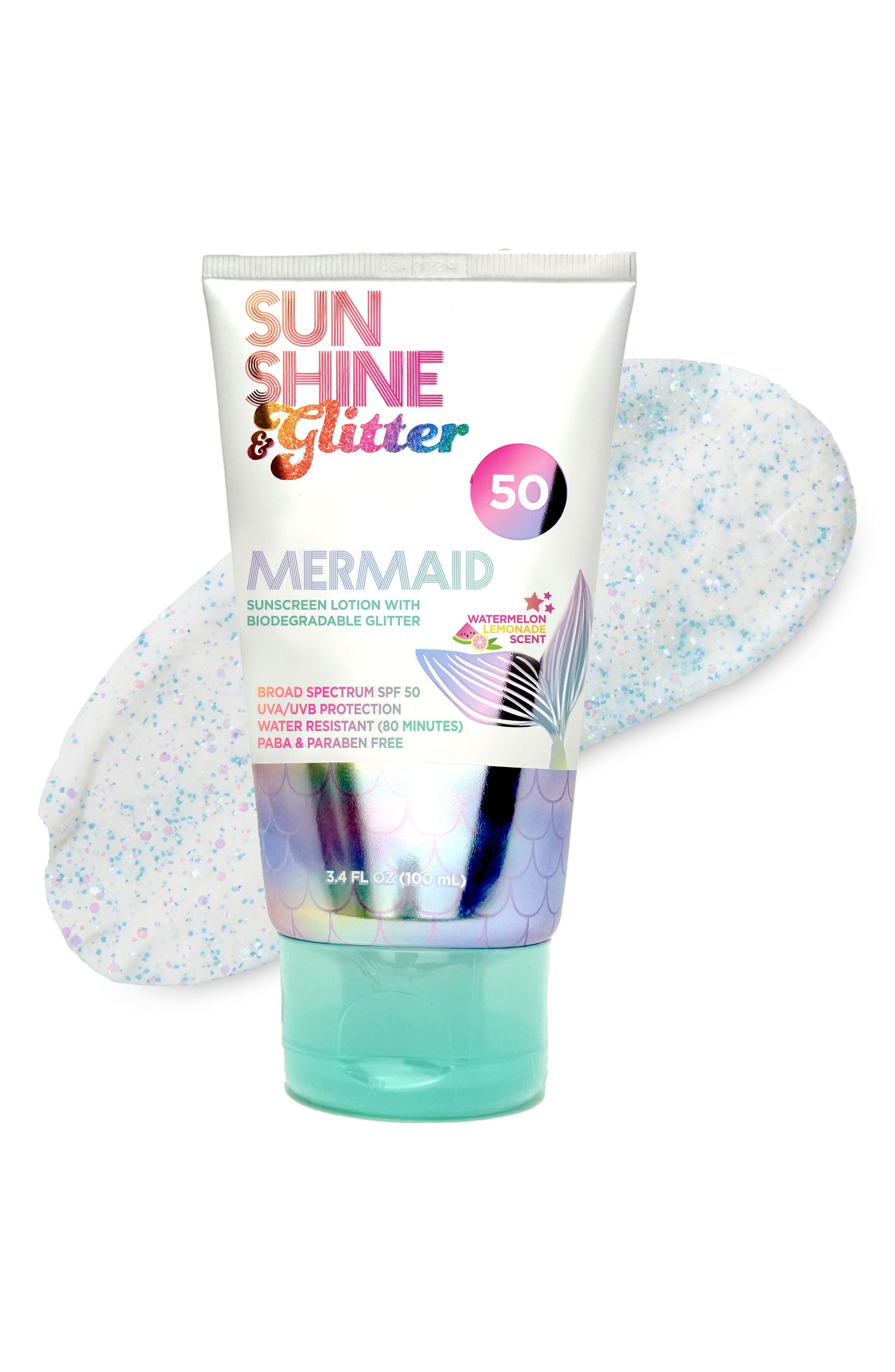 Sunshine & Glitter Kids' SeaStar Sparkle Mermaid Reef Safe Biodegradable Glitter Sunscreen SPF 50, Main, color, Teal