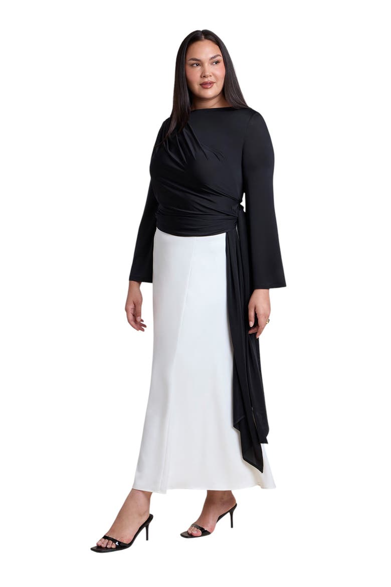 Draped Tie Waist Top, Alternate, color, BLACK ONYX