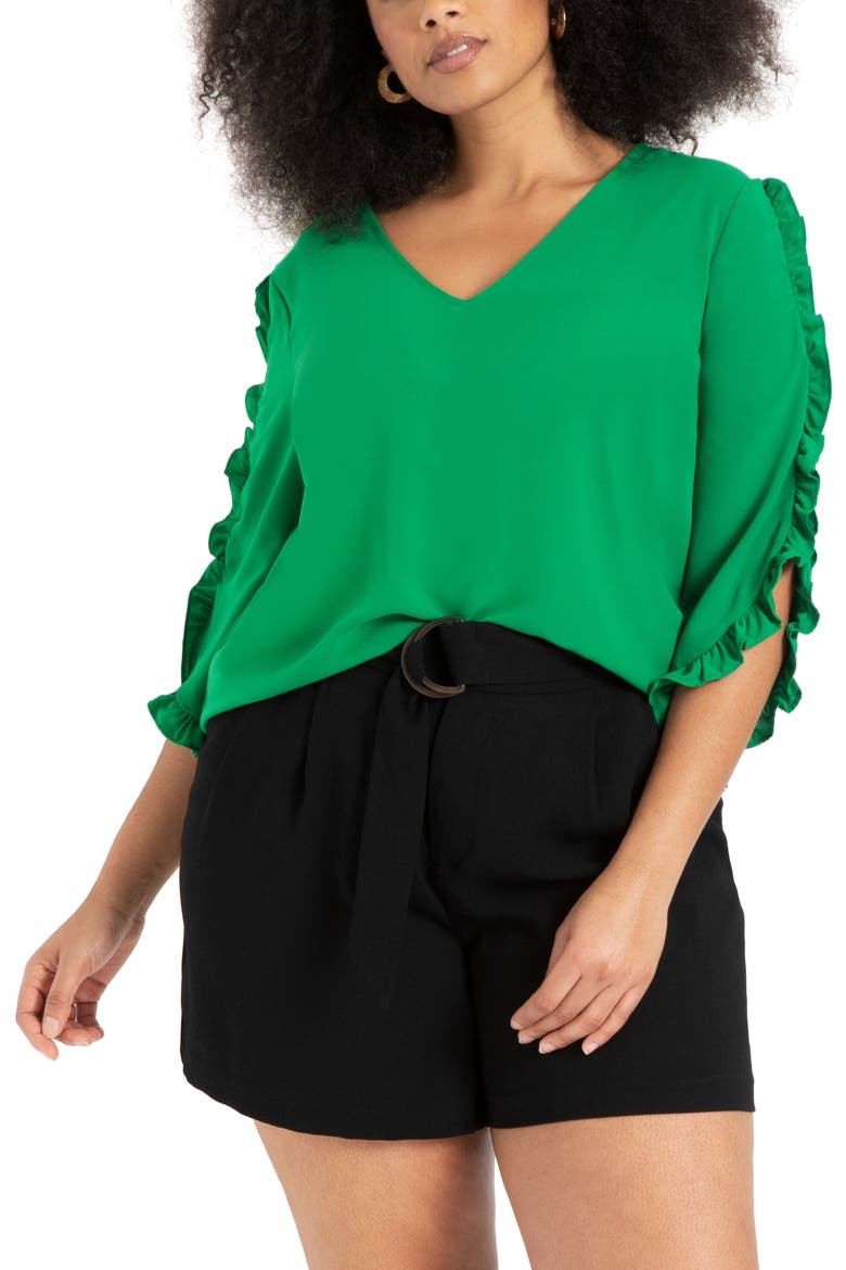 Ruffle Tulip Sleeve Blouse, Main, color, MOUNTAIN MEADOW