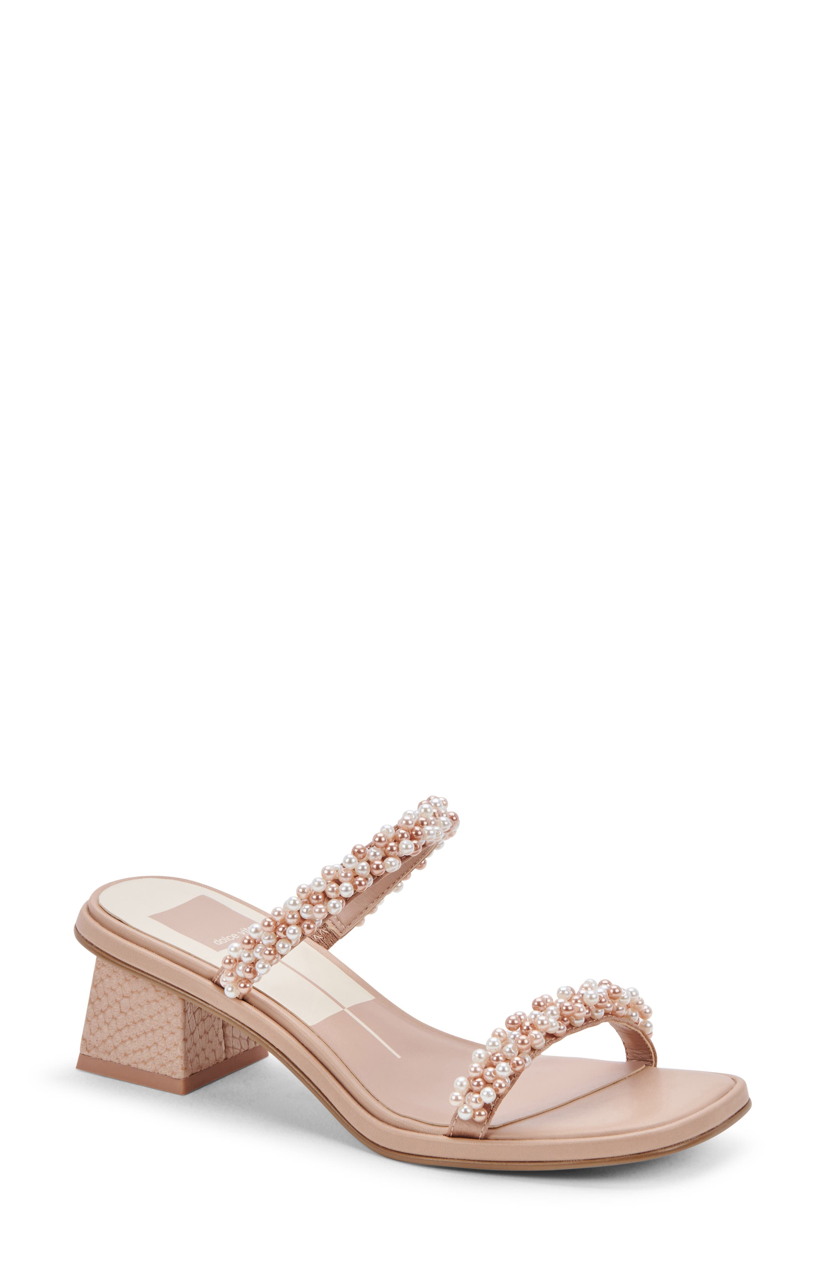 River Imitation Pearl Slide Sandal, Main, color, BLUSH MULTI PEARLS