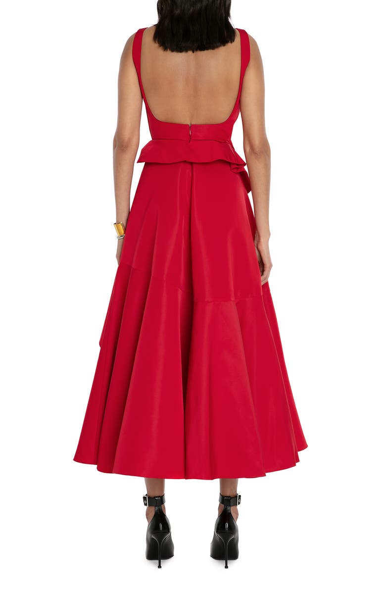 McQueen Hook Detail Asymmetric Drape Faille Dress, Alternate, color,