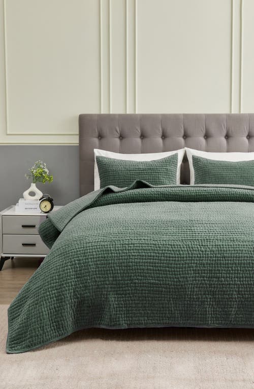 Melange Home Tamara Velour Quilt 3-piece Set In Forest Green