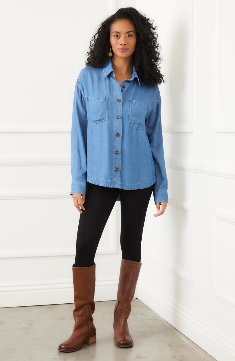 Karen Kane Denim Button-Up Shirt, Alternate, color, Denim