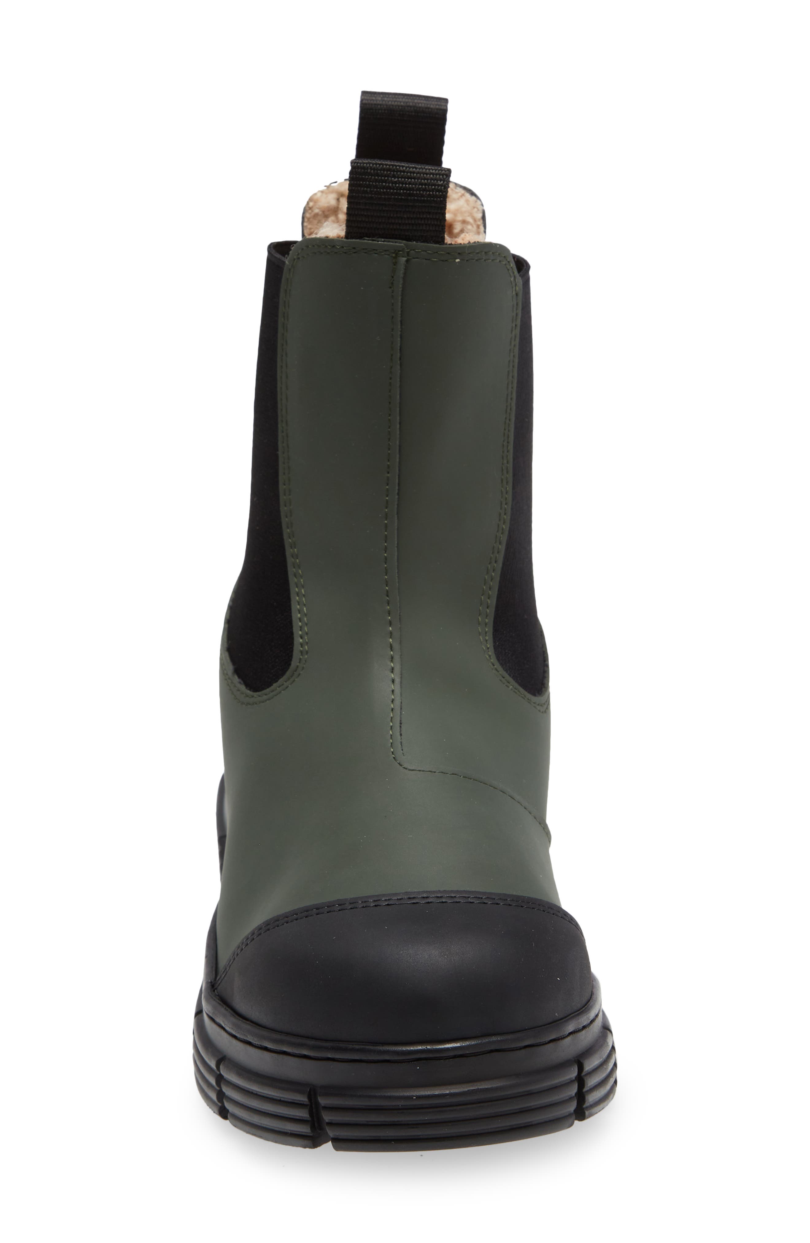 Ganni Faux Fur Lined & Recycled Rubber Chelsea Boot, Alternate, color, 