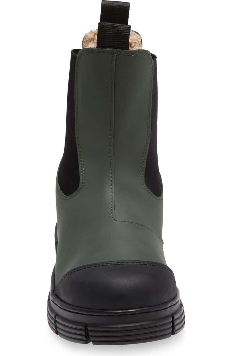 Ganni Faux Fur Lined & Recycled Rubber Chelsea Boot, Alternate, color,
