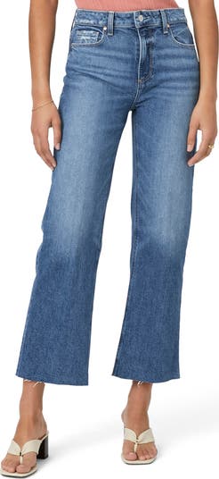 Leenah Raw Hem High Waist Ankle Wide Leg Jeans