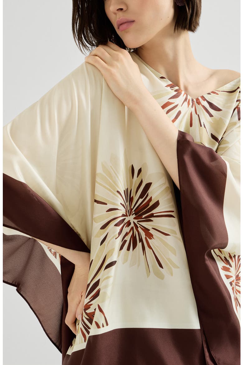 Bloom print poncho-style top, Alternate, color, Beige
