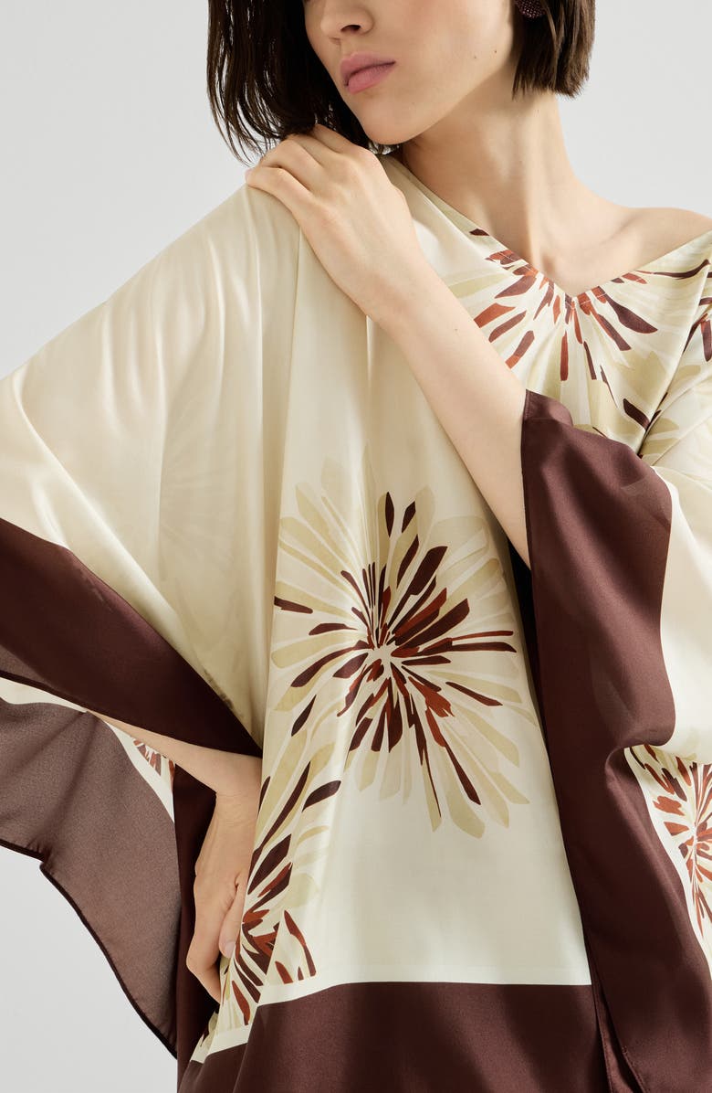 Brunello Cucinelli Bloom print poncho-style top, Alternate, color, Beige