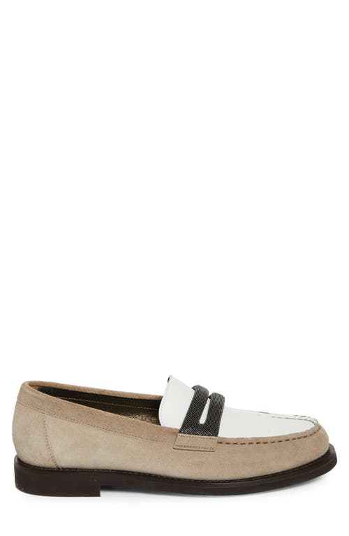 Brunello Cucinelli Beige Loafers With Monile Detail And Chain In Suede Woman In C5859 Dark Beige