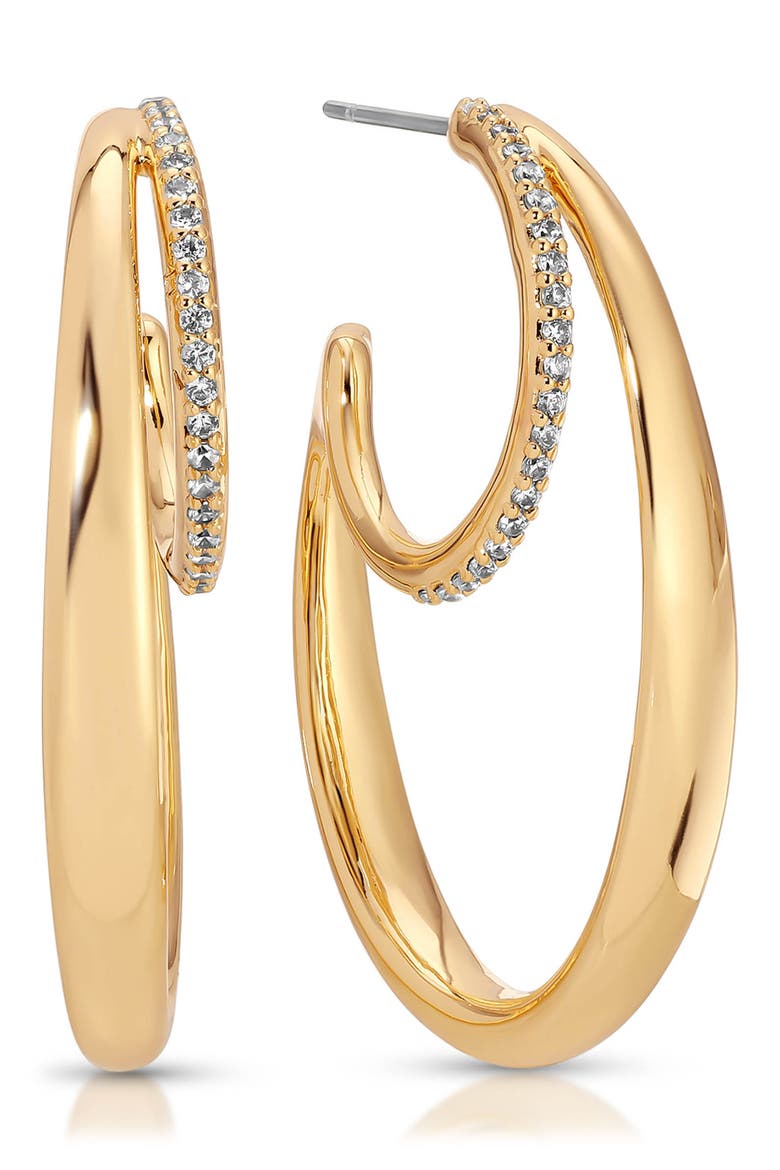 Concentric Rings Pavé Hoop Earrings, Main, color, GOLD