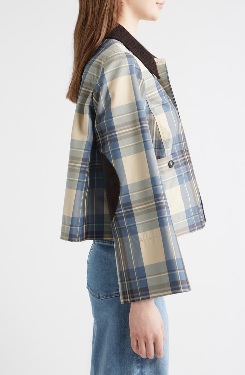 FRAME The Short Plaid Cotton Blend Mac Coat, Alternate, color, Navy Check