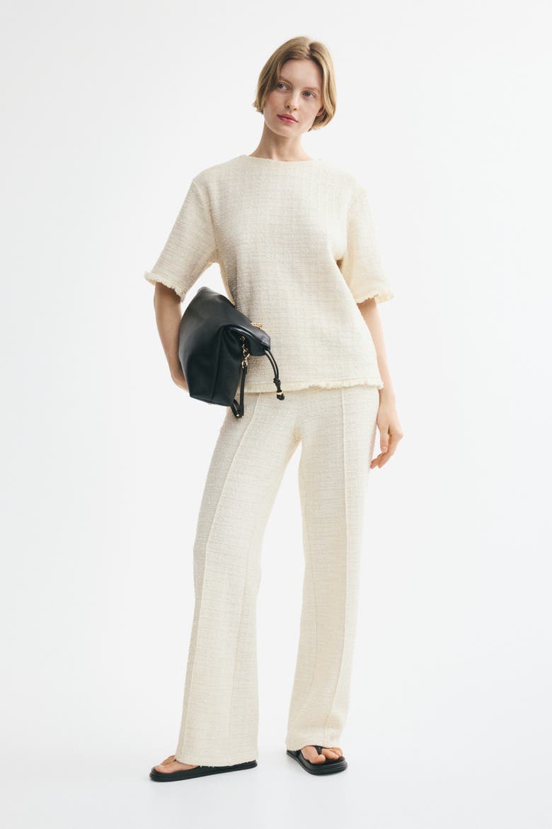 Bouclé-knit Top With Fringe, Main, color, Cream