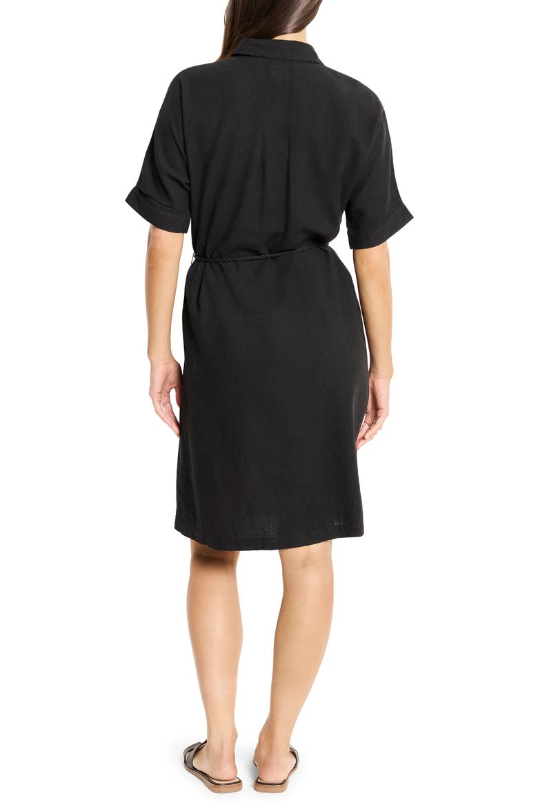 Rumba Tie Belt Linen Blend Shirtdress, Alternate, color, BLACK ONYX