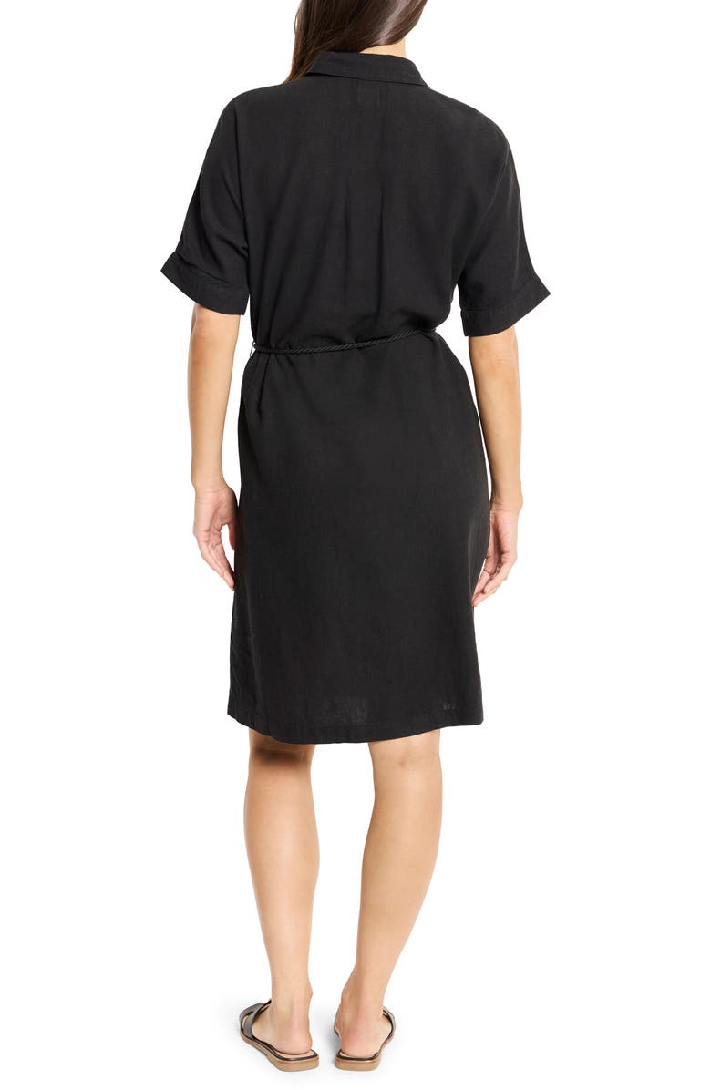 NIC+ZOE Rumba Tie Belt Linen Blend Shirtdress, Alternate, color, Black Onyx