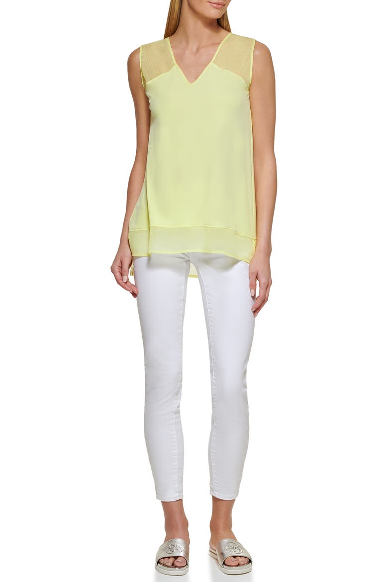 Mixed Media V-Neck Sleeveless Top, Alternate, color, LIMONCELLO