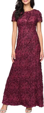 Alex Evenings Sequin Soutache Short Sleeve A-Line Gown