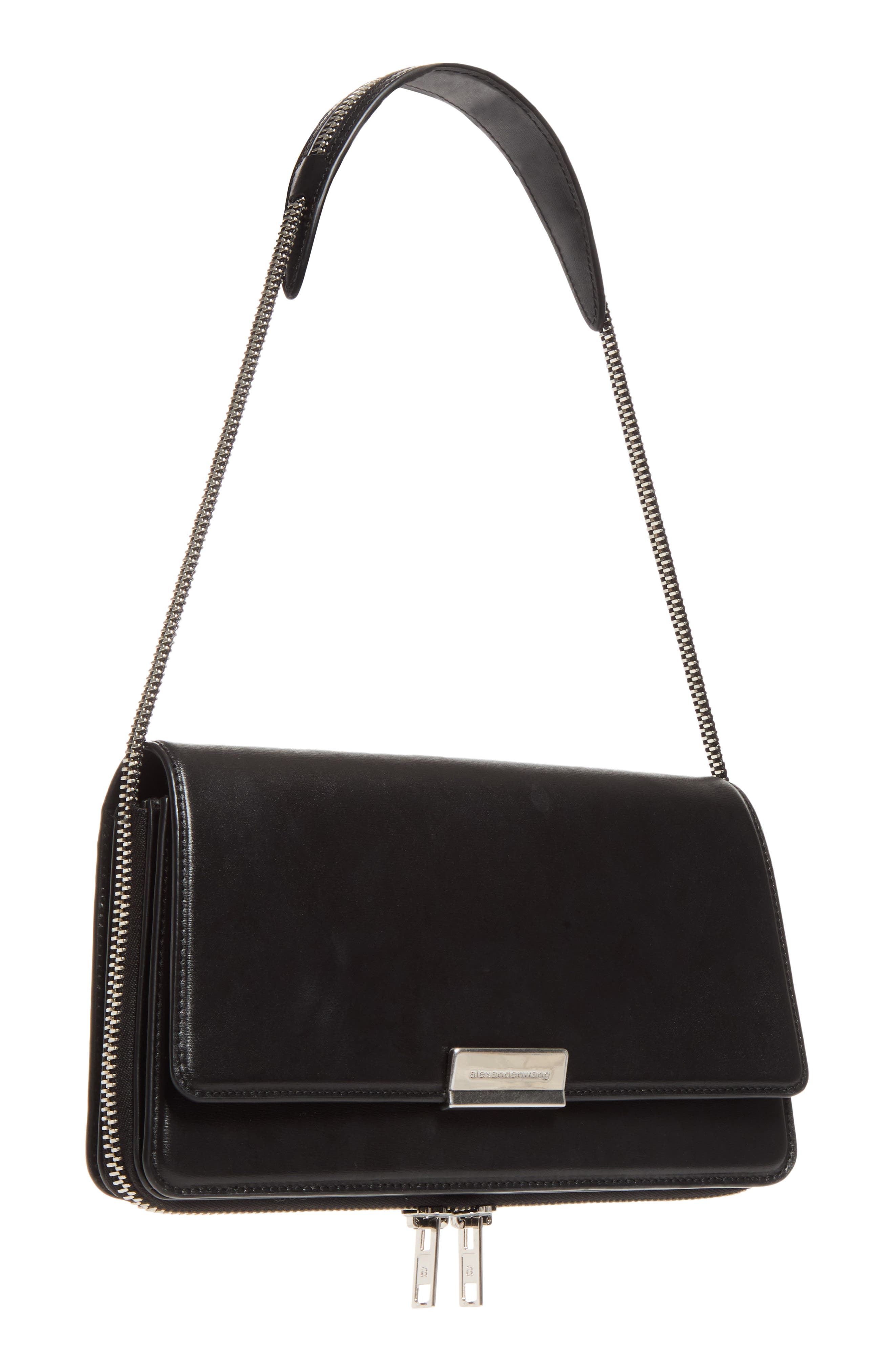 Medium Siren Leather Shoulder Bag, Alternate, color, BLACK