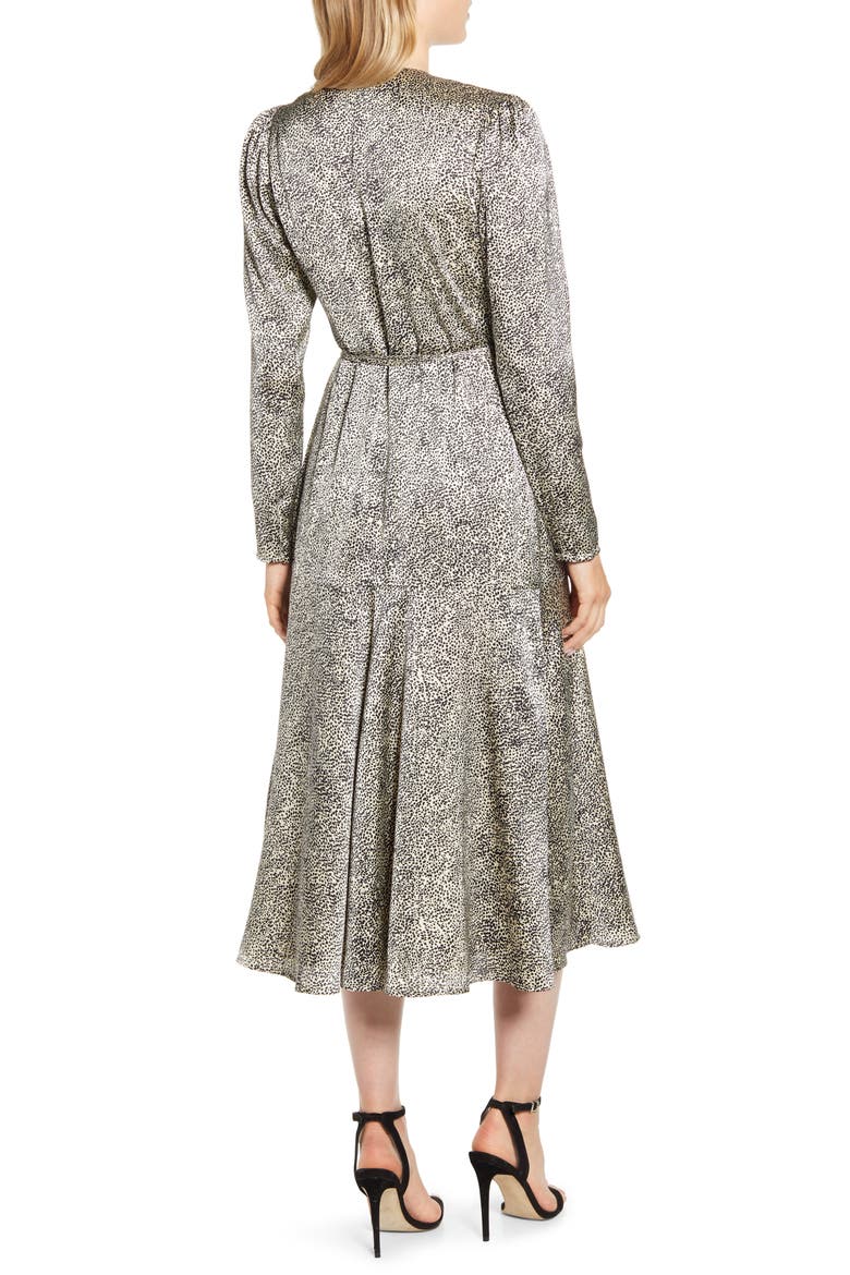 Cheetah Print Long Sleeve Satin Wrap Dress, Alternate, color, BEIGE BEACH TINY CHEETAH