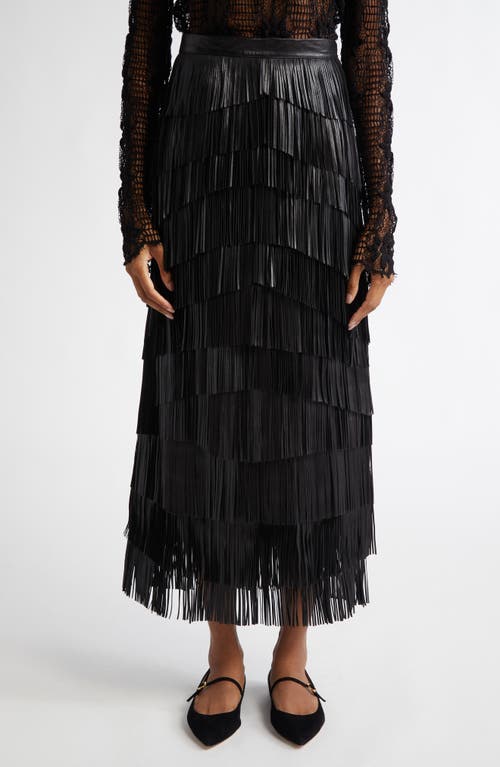Ulla Johnson Therese Leather Fringe Skirt In Noir