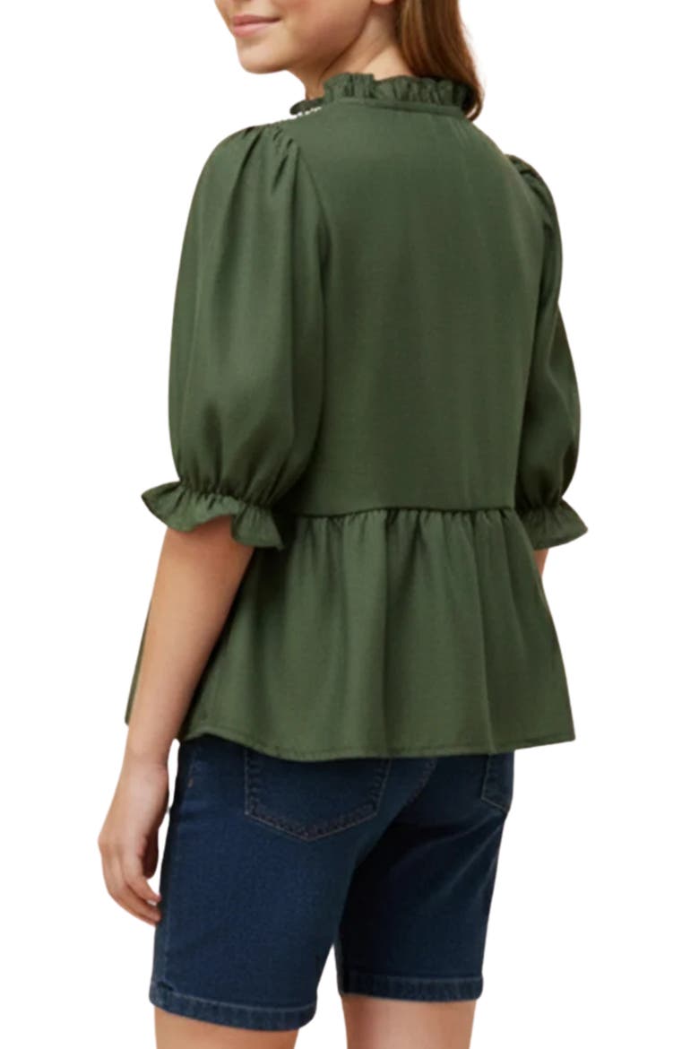 Kids' Ruffle Embroidered Button-Up Shirt, Alternate, color, OLIVE