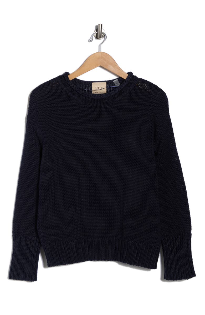 ELIE ELIE TAHARI Rolled Neck Cotton Sweater, Alternate, color, Navy