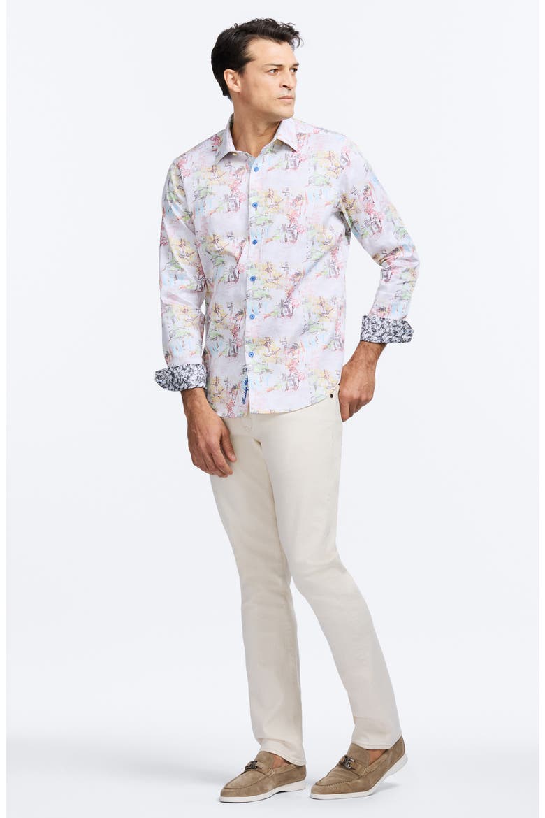 Payson Tropical Villa Print Stretch Cotton Button-Up Shirt, Alternate, color, MULTI WHITE