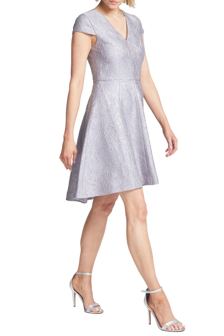 Heritage Metallic Jacquard High/Low Cocktail Dress, Alternate, color, SILVER GREY