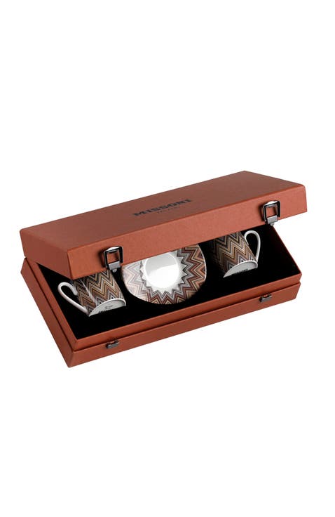 Coffee Cup & Saucer ZIG ZAG Set of 2 in Luxury Box Jarris 148 diam. 2.3", H 2.5", Cap. 4 oz, Saucer diam. 4.75"